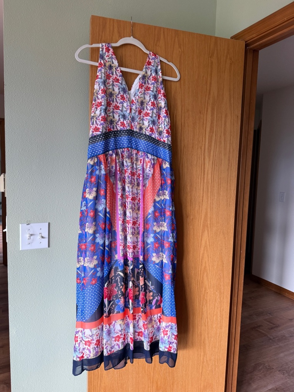 Maggy London Floral Maxi Dress in Red, Purple, White